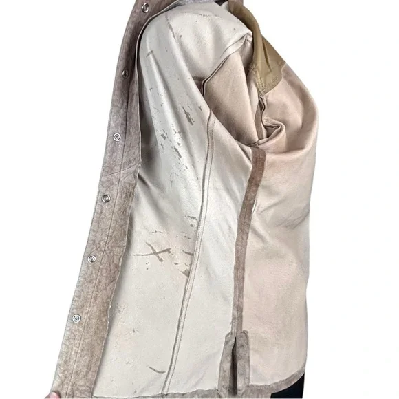 SUTTON STUDIO SUEDE LEATHER RUCHED COLLARED WESTERN SHIRT JACKET SHACKET - Picture 14 of 15